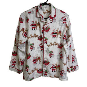 Pottery Barn Kids Heritage Santa Pajama Top Size 14 Button Up Flannel Xmas Shirt